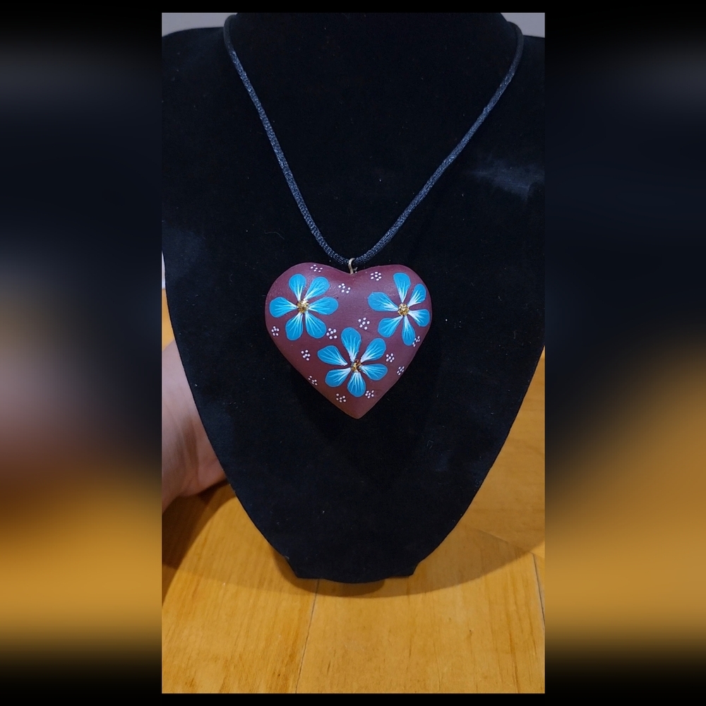 Handmade wooden heart necklace